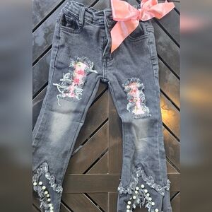 Trendy Gray Women's Jeans with Floral Accents